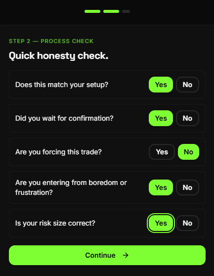 Safety Trade process check — quick honesty questions