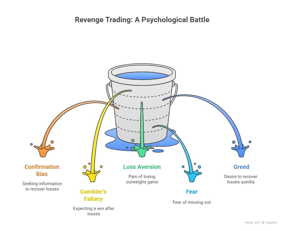 Diagram showing how a single loss cascades into bias, fear, greed and worse decisions